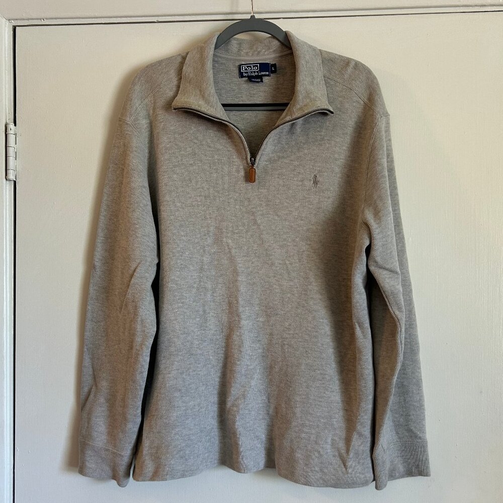 Polo Ralph Lauren Sweatshirt Sweater Mens Large Gray Half Zip Pullover Pony Logo